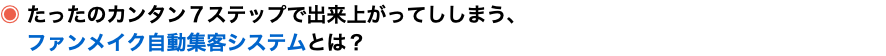 ◉ たったのカンタン７ステップで出来上がってししまう、 ファンメイク自動集客システムとは？